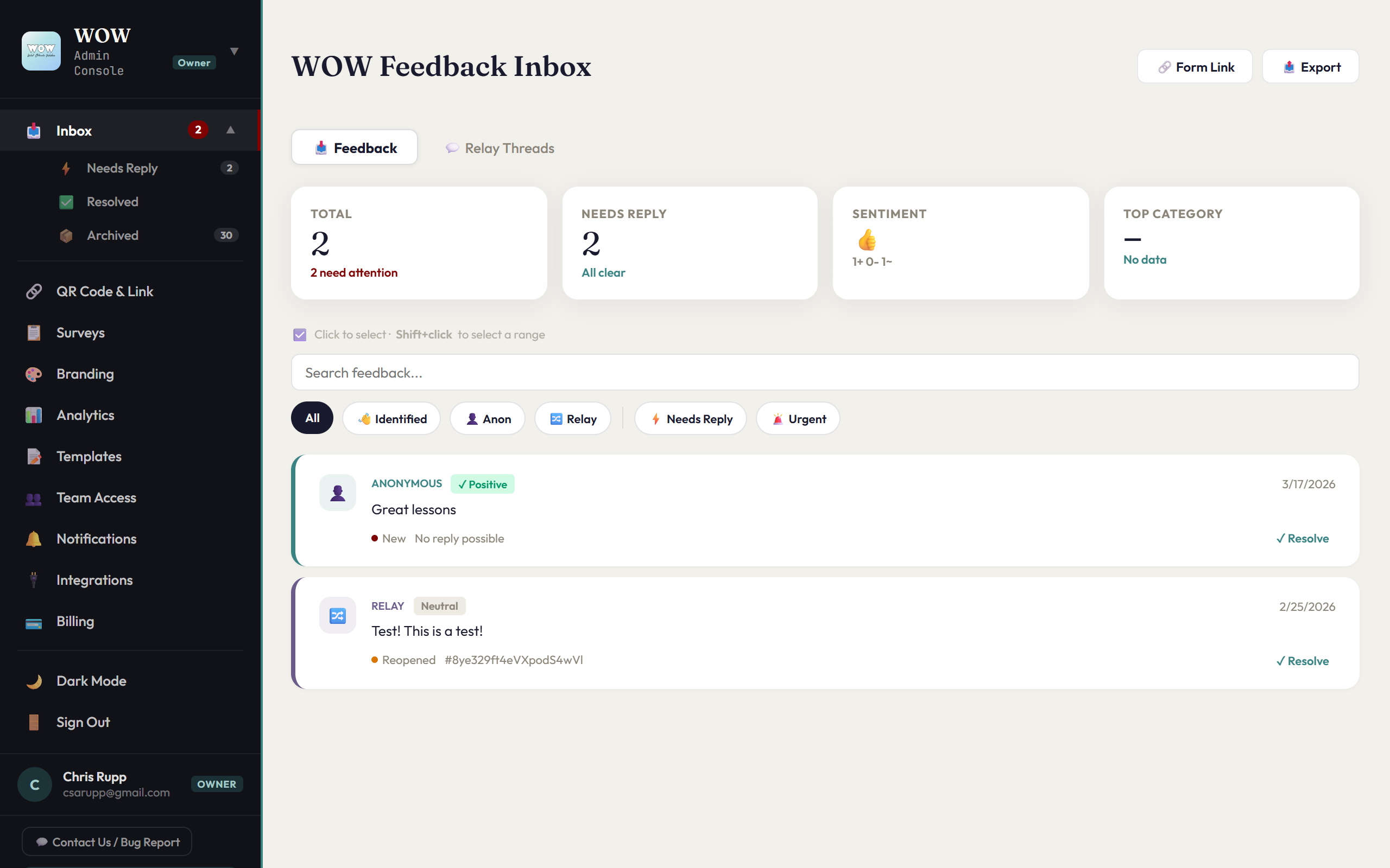 TellSafe admin screenshot